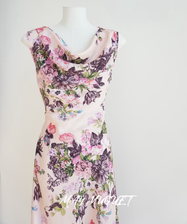 Purple Silk Draped Neckline Dress