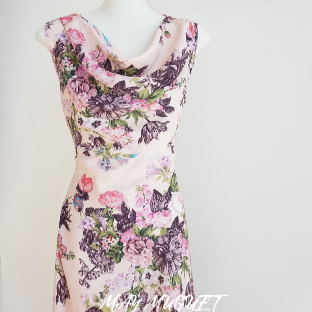 Purple Silk Draped Neckline Dress