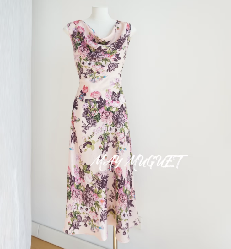 Purple Silk Draped Neckline Dress