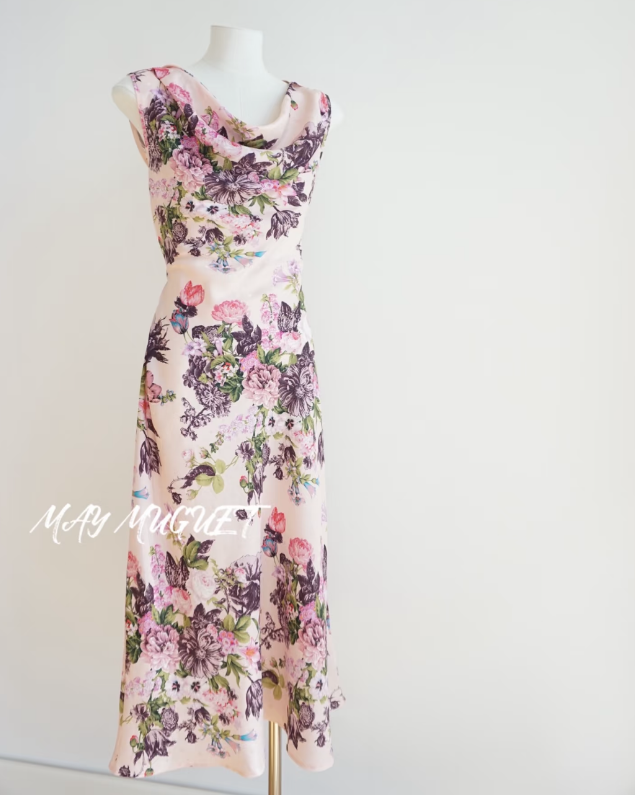 Purple Silk Draped Neckline Dress